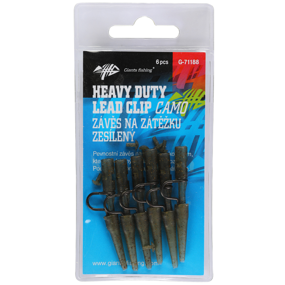 GIANTS FISHING Závěs na zátěžku Heavy Duty Lead Clip with Pin Camo 6ks