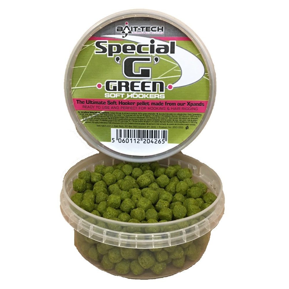 Bait-Tech Měkčené pelety Soft Hookers Special G Green 90 g