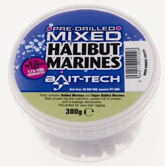 Bait-Tech Mix pelet Pre-Drilled Mixed Halibut Marine Hookers 300g 