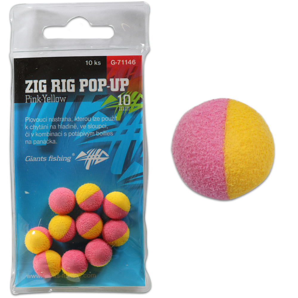 Fotografie Giants fishing Pěnové plovoucí boilie Zig Rig Pop-Up pink-yellow 10mm,10ks