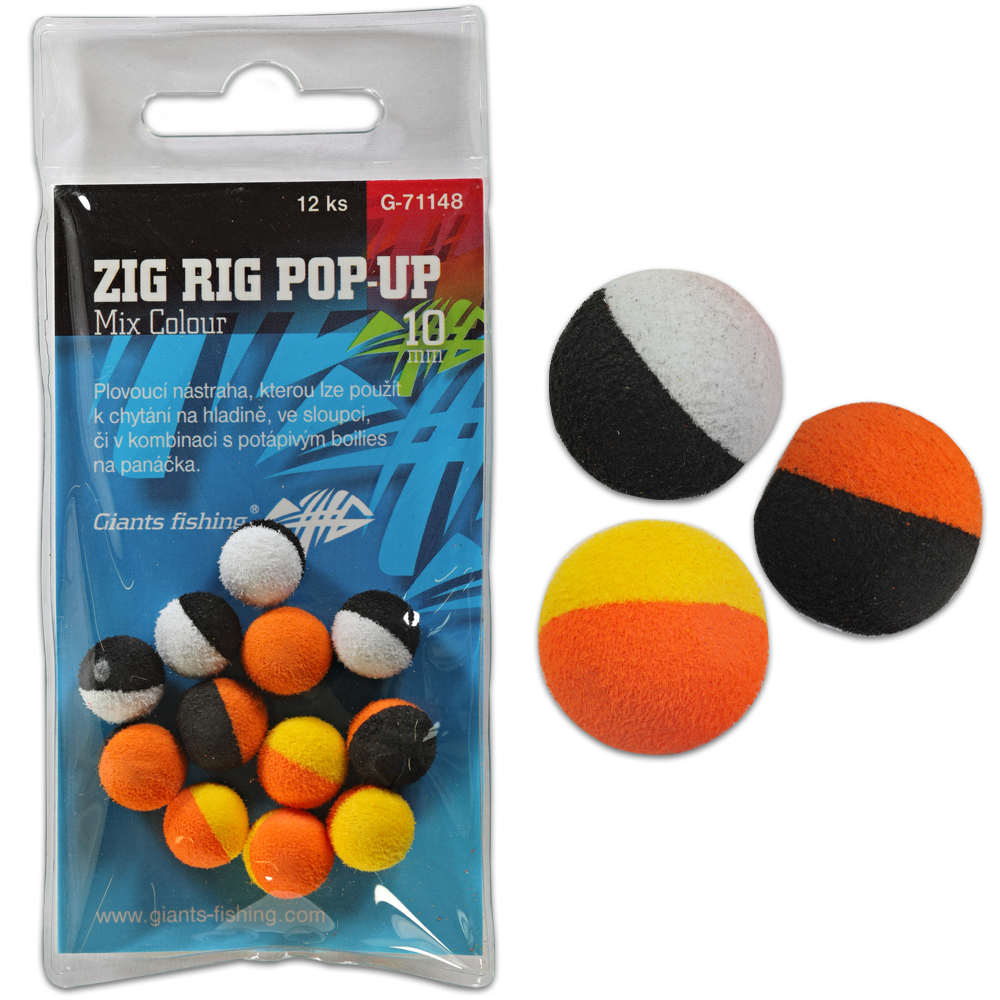 GIANTS FISHING Penové plávacie boilie - Zig Rig Pop-Up  mix colour 14mm,12ks
