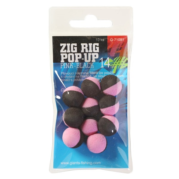 GIANTS FISHING Penové plávacie boilie - Zig Rig Pop-Up pink-black 14mm,10ks
