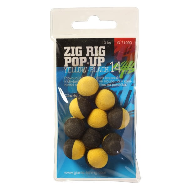 Fotografie Giants fishing Pěnové plovoucí boilie Zig Rig Pop-Up yelow-black 10mm,10ks