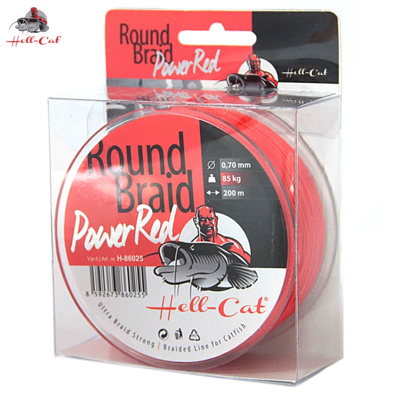 Fotografie Hell-Cat Splétaná šňůra Round Braid Power Red 200m|0,70mm, 85kg