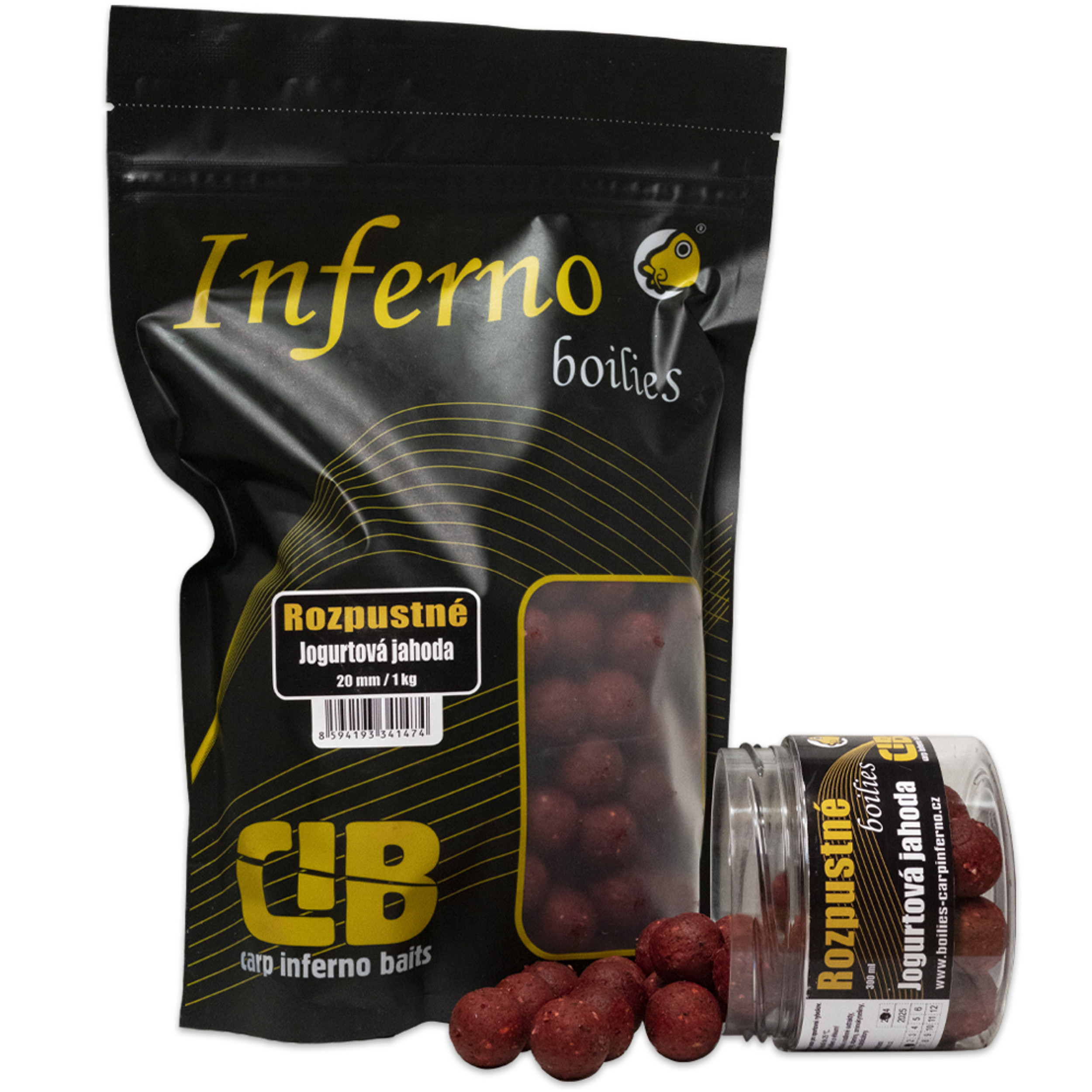 Fotografie Carp Inferno Rozpustné Boilies Nutra Line Jogurtová Jahoda - 20mm 1kg