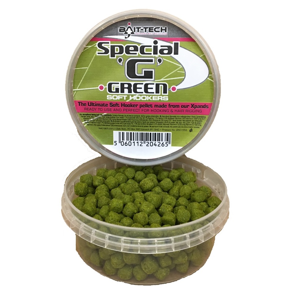 Bait-Tech měkčené pelety Soft Hookers Special G Green 6 mm 180 ml